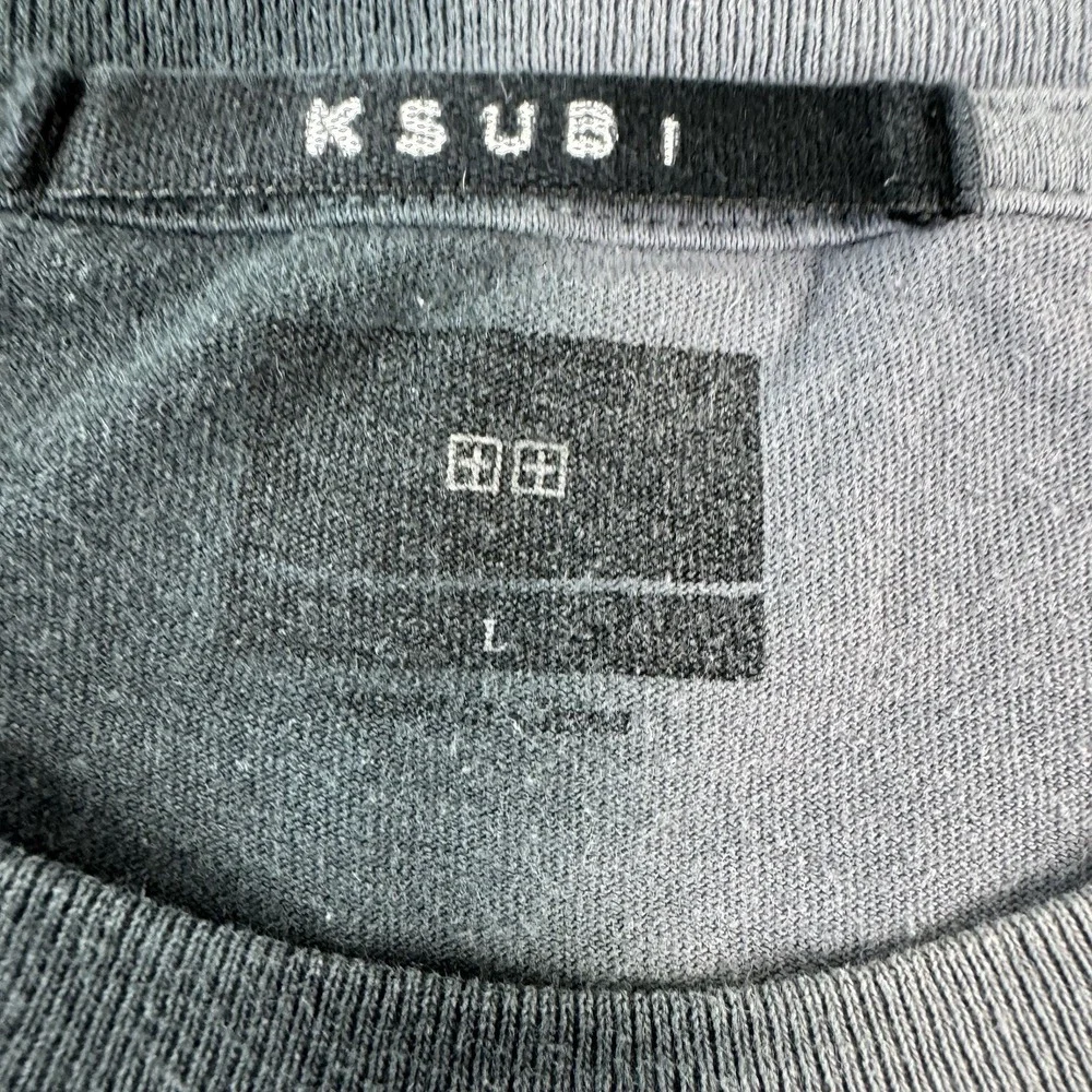 Ksubi Gray Black Distressed Men's Cotton Spellout T Shirt Size Large L